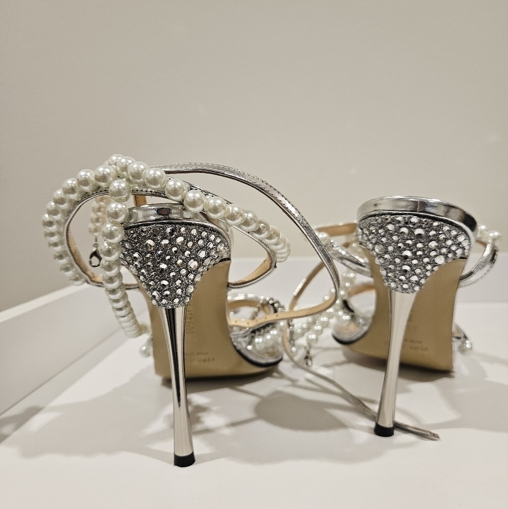 Mach & Mach Diamond of Elizabeth Imitation Pearl Pointed Pump SILVER Size 8.5 - Picture 8 of 14